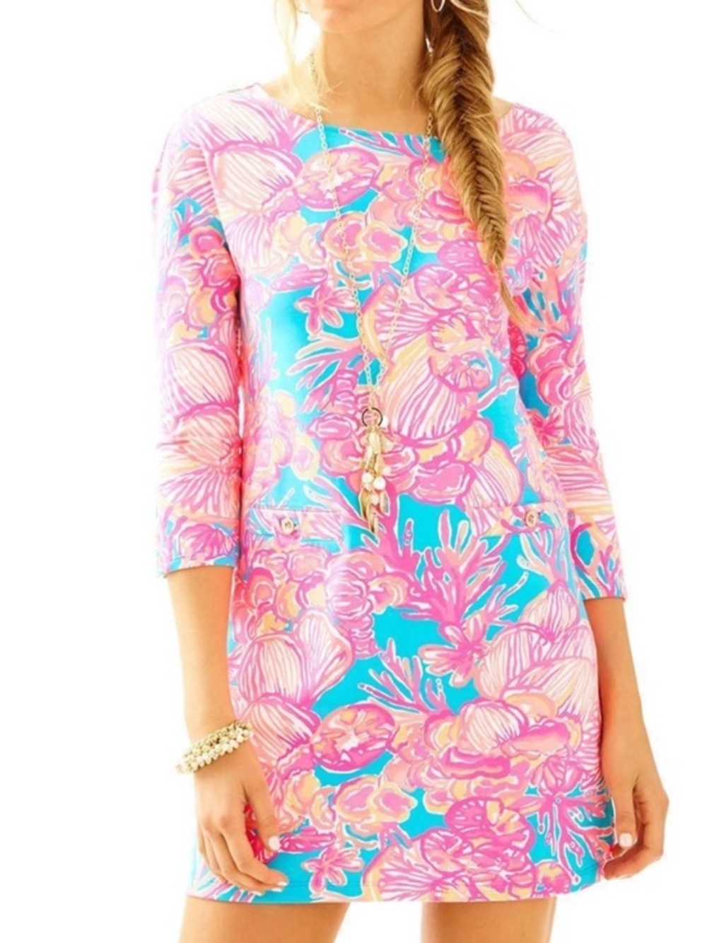 Lilly Pulitzer Lena Sparkling Blue Fan Tastic French Terry Tunic Dress xs nwt